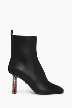 Bottines En Cuir Noir Avec Talons A Strass