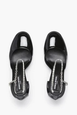 Escarpins D'Orsay En Cuir Verni Noir A Bride