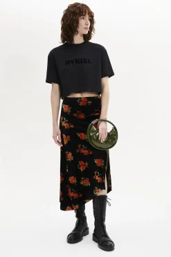 Jupe Midi Asymetrique En Jacquard De Velours