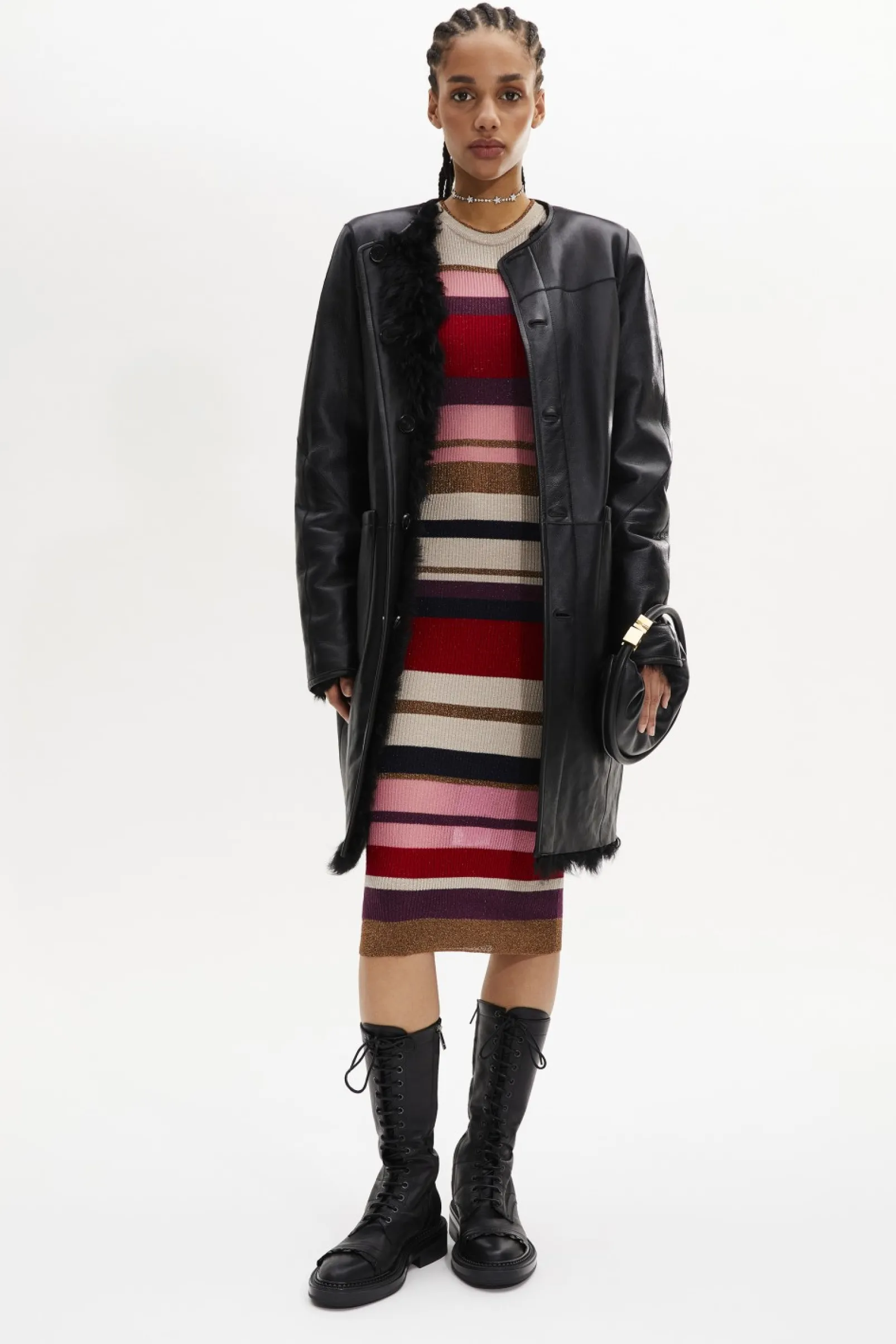 Manteau Coupe Droite Reversible En Cuir Et Shearling