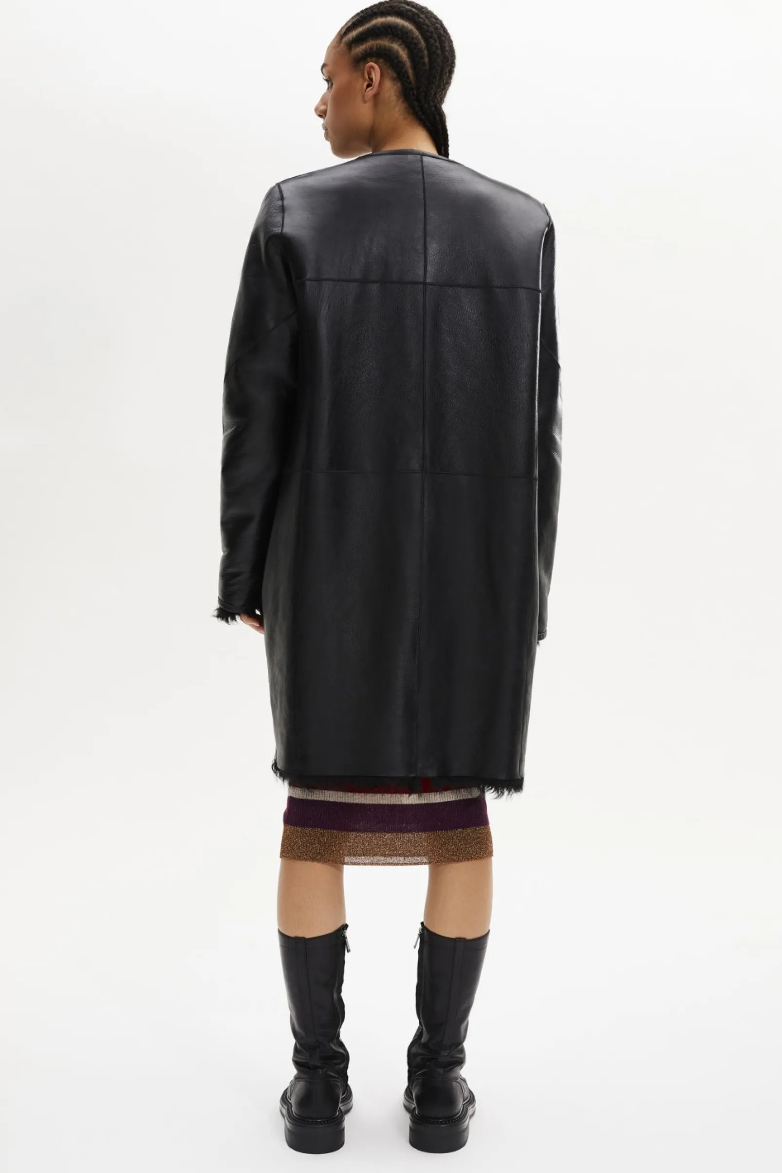 Manteau Coupe Droite Reversible En Cuir Et Shearling