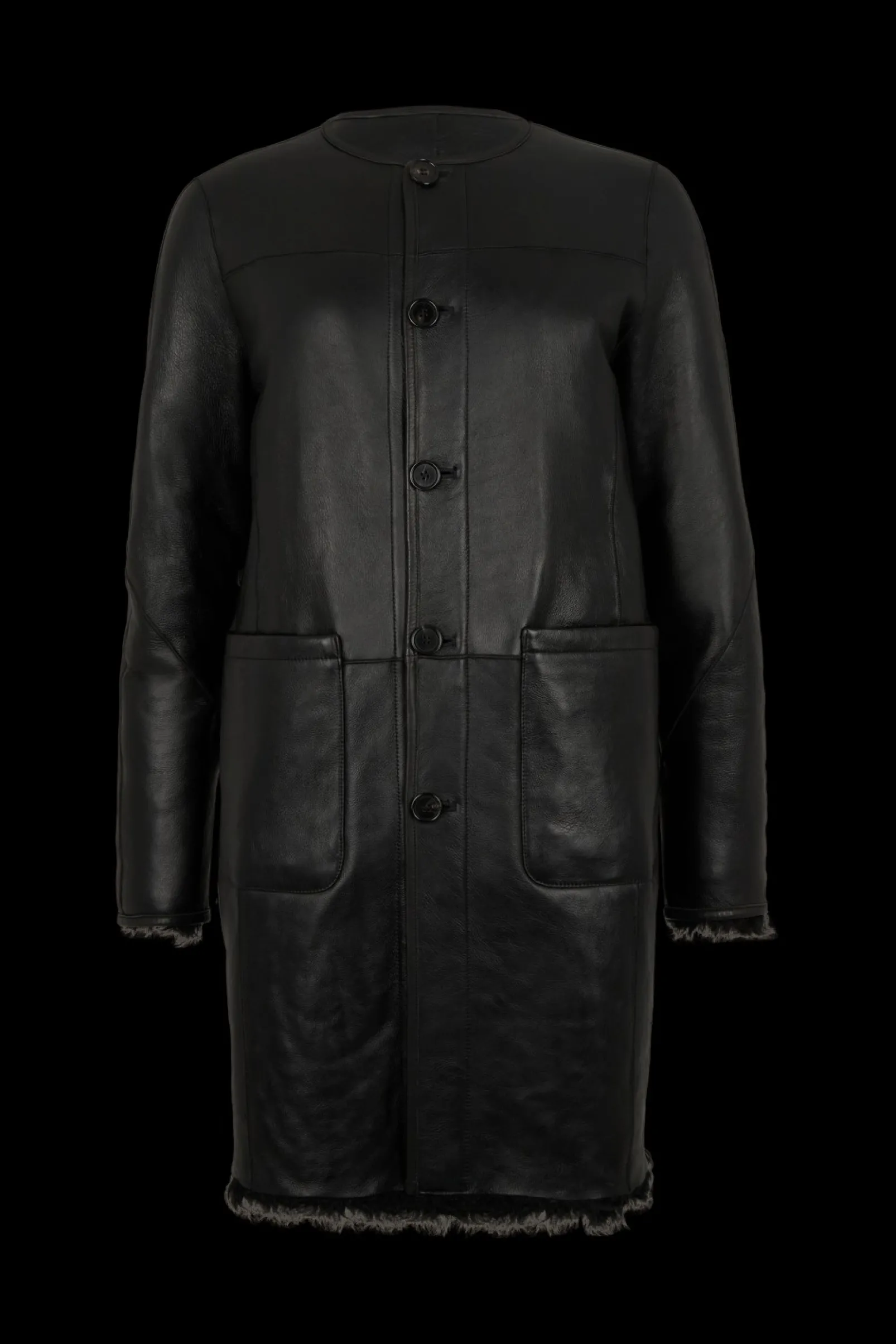 Manteau Coupe Droite Reversible En Cuir Et Shearling