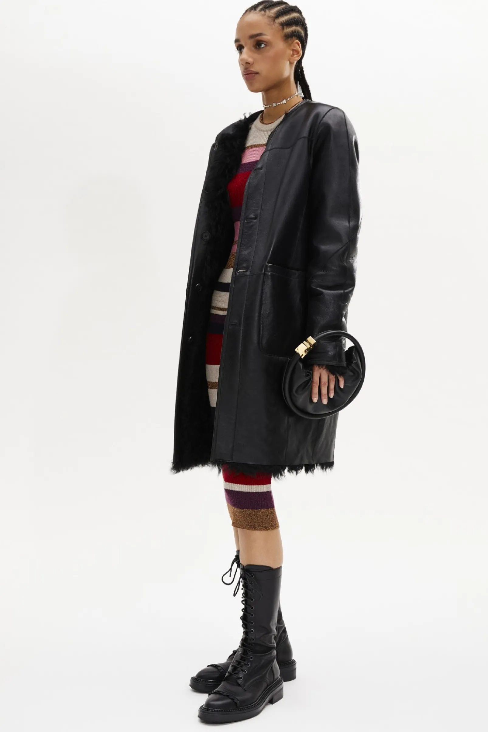 Manteau Coupe Droite Reversible En Cuir Et Shearling