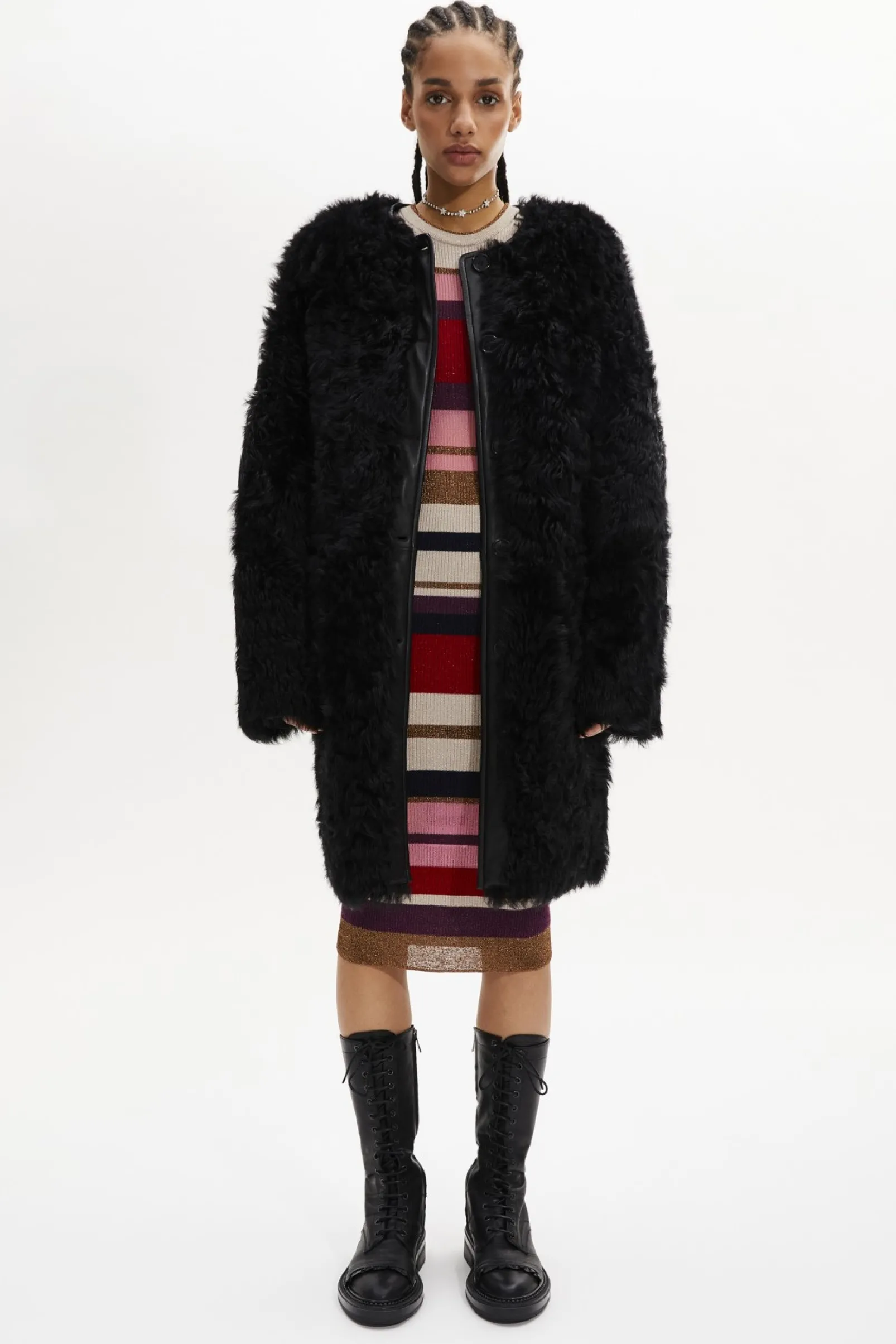 Manteau Coupe Droite Reversible En Cuir Et Shearling