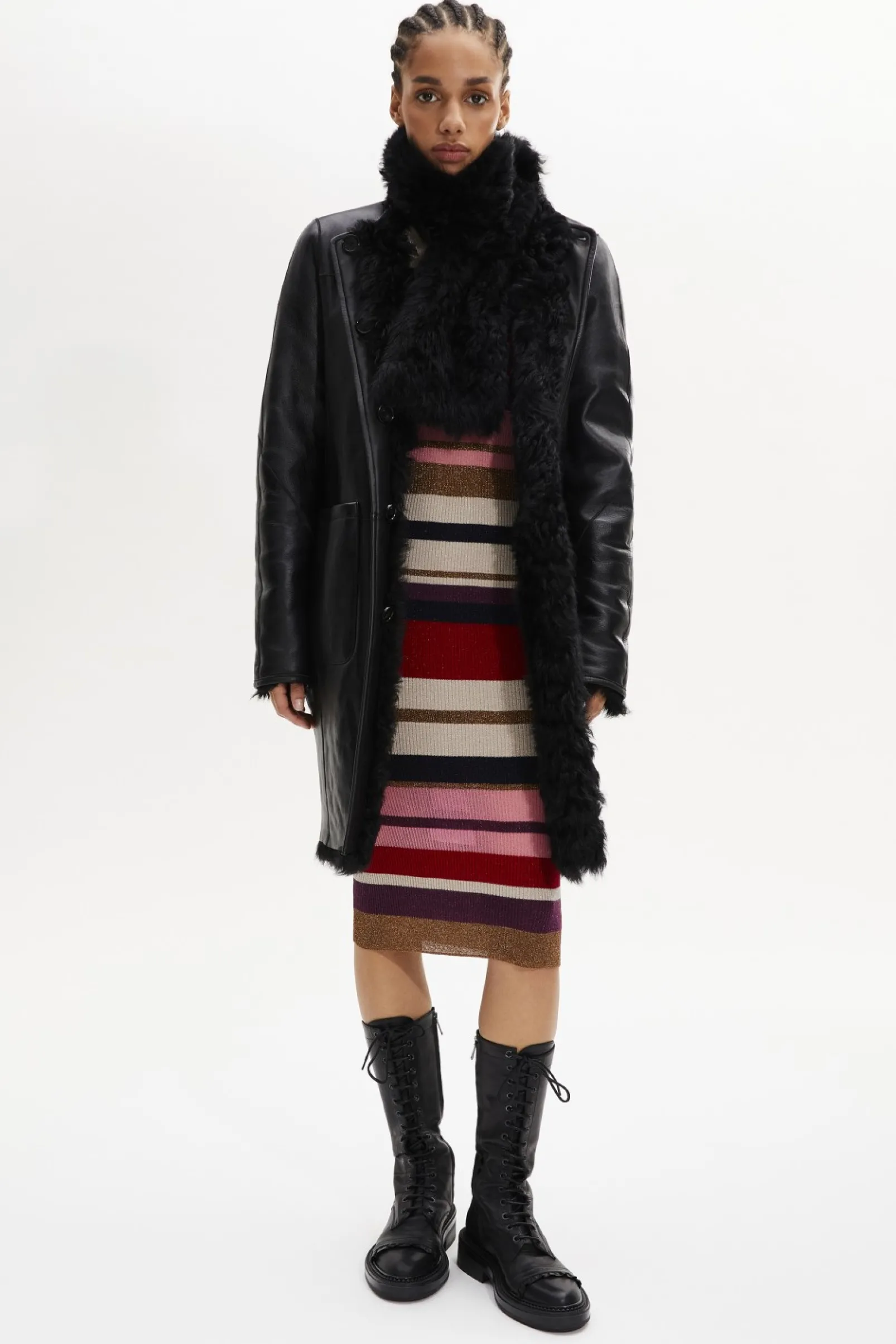 Manteau Coupe Droite Reversible En Cuir Et Shearling