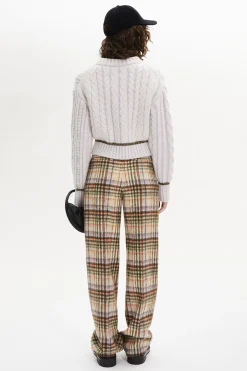 Pantalon Motif Tartan En Laine Brosse