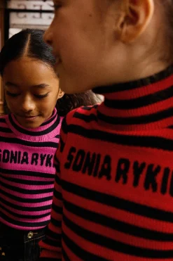 Pull A Col Roule Tricot Raye Logo Sonia Rykiel