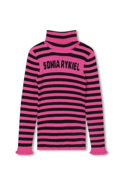 Pull A Col Roule Tricot Raye Logo Sonia Rykiel