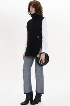 Pull Col Roule Sans Manches, Fendu Sur Les Cotes