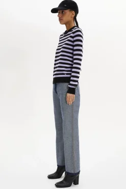 Pull Raye Col Rond A Manches Longues