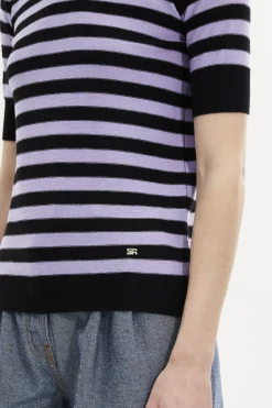 Pull Raye Col Rond A Manches Courtes