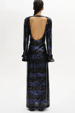 Robe Longue Dos Nu En Sequins Rayes