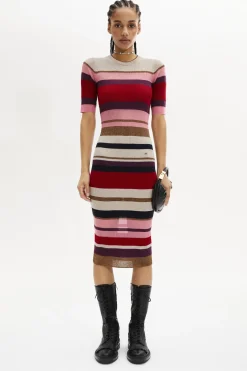 Robe Manches Courtes A Rayures En Laine Et Lurex