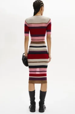 Robe Manches Courtes A Rayures En Laine Et Lurex