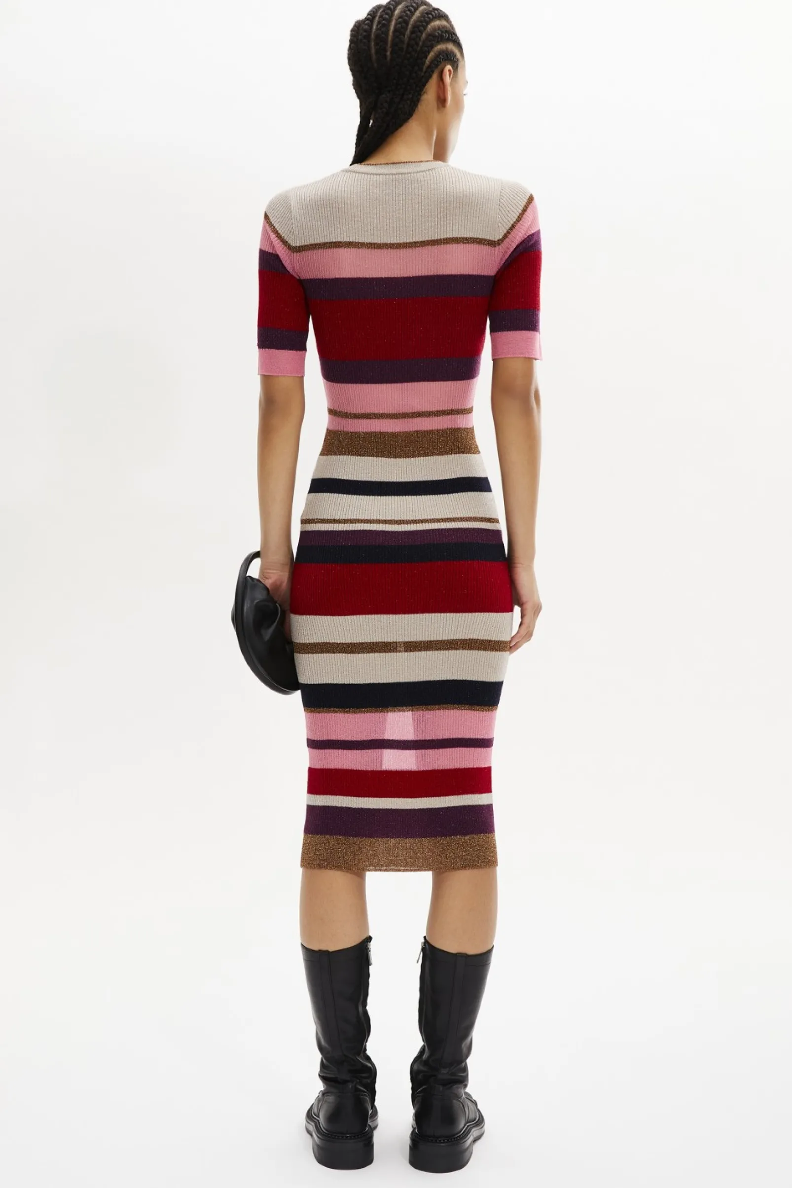 Robe Manches Courtes A Rayures En Laine Et Lurex