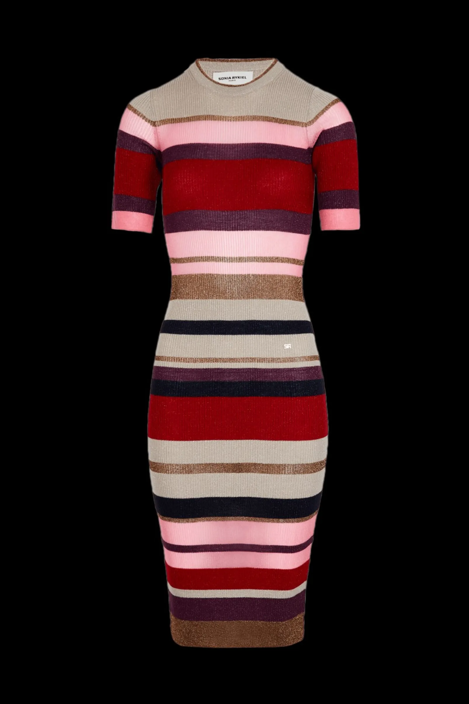 Robe Manches Courtes A Rayures En Laine Et Lurex