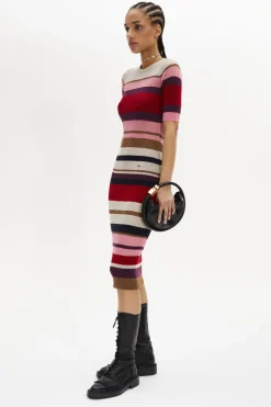 Robe Manches Courtes A Rayures En Laine Et Lurex