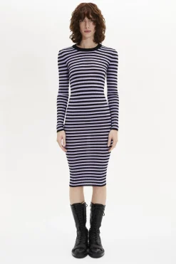 Robe Raye Col Rond A Manches Longues