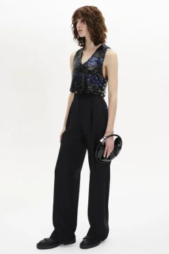 Top Court Sans Manches En Sequins Rayes