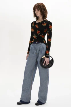Top Manches Longues Ajuste En Jacquard De Velours