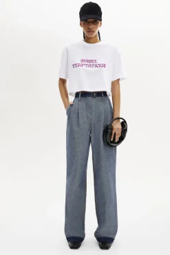 T-Shirt Crop Col Rond A Manches Courtes En Jersey De Coton