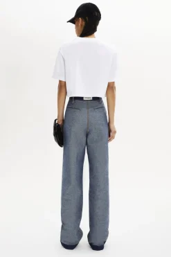 T-Shirt Crop Col Rond A Manches Courtes En Jersey De Coton